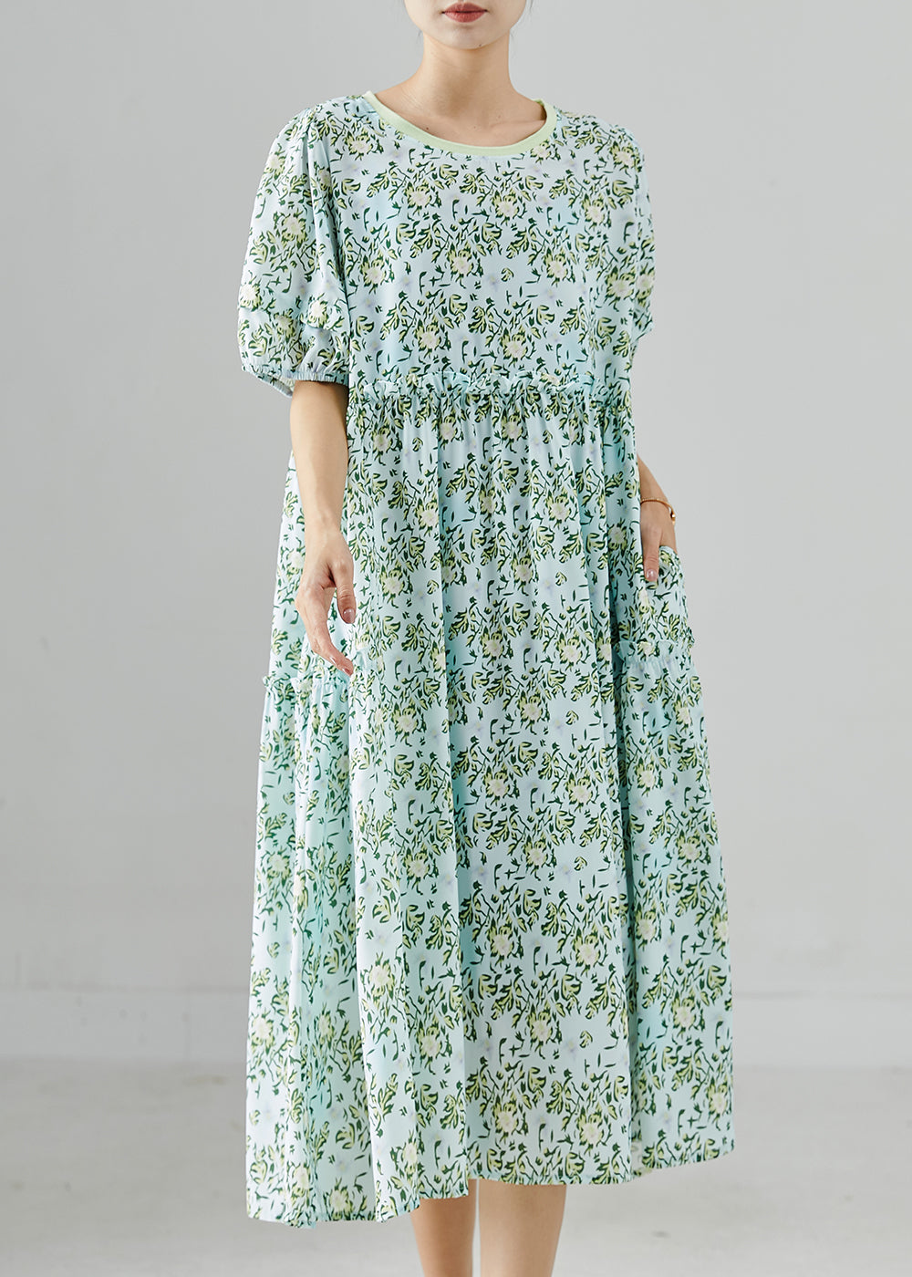 Green Oversized Print Chiffon Vacation Dresses Summer
