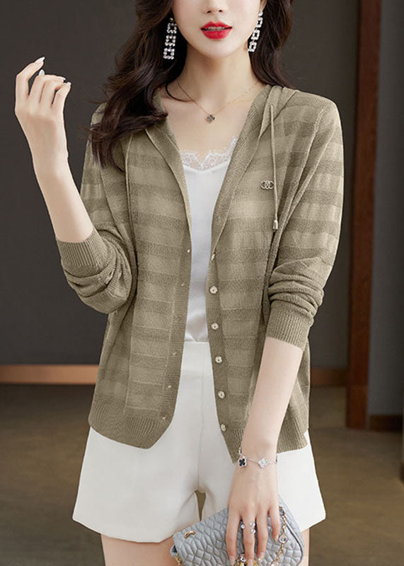 Blue Striped Patchwork Drawstring Hooded Ice Size Knit Cardigan Long Sleeve