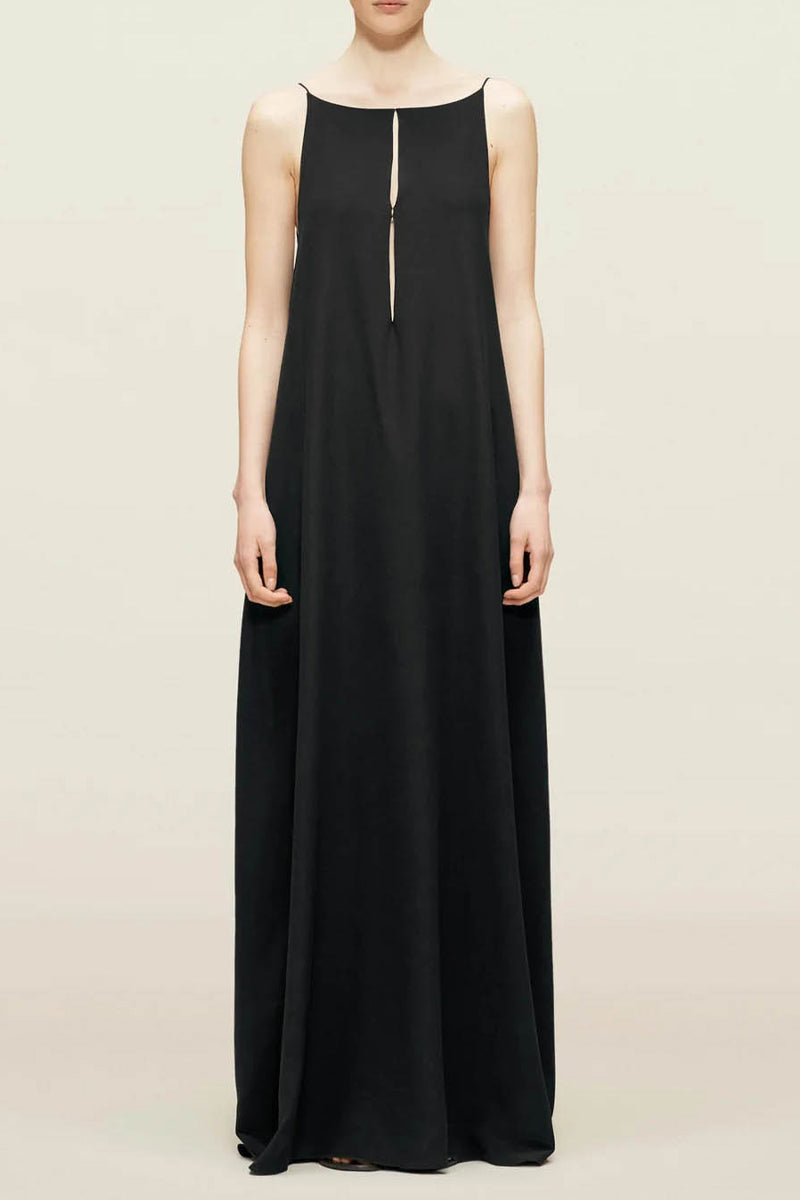 Vacation Color Hollow Out Backless O Neck Sling Dresses