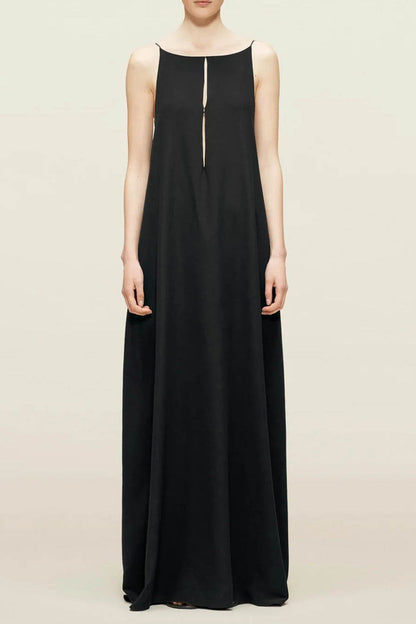 Vacation Color Hollow Out Backless O Neck Sling Dresses