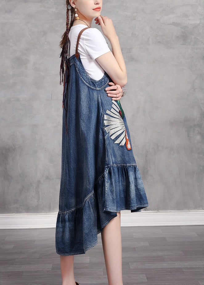 Blue Print Low High Design Spaghetti Strap Sundress Sleeveless