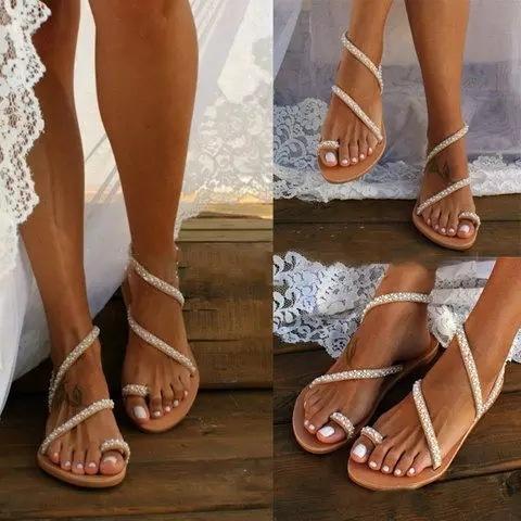 Slip-on Rhinestone Flat Sandals