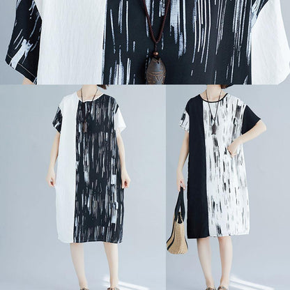 French Patchwork Cotton Linen Clothes Pattern Black Dresses Summer