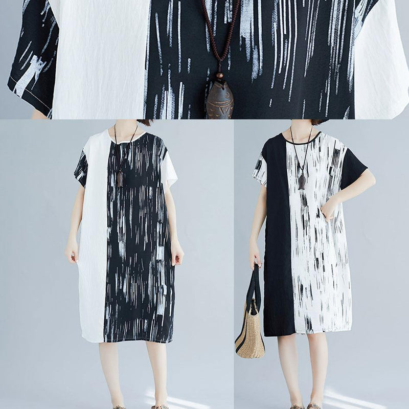 French Patchwork Cotton Linen Clothes Pattern Black Dresses Summer