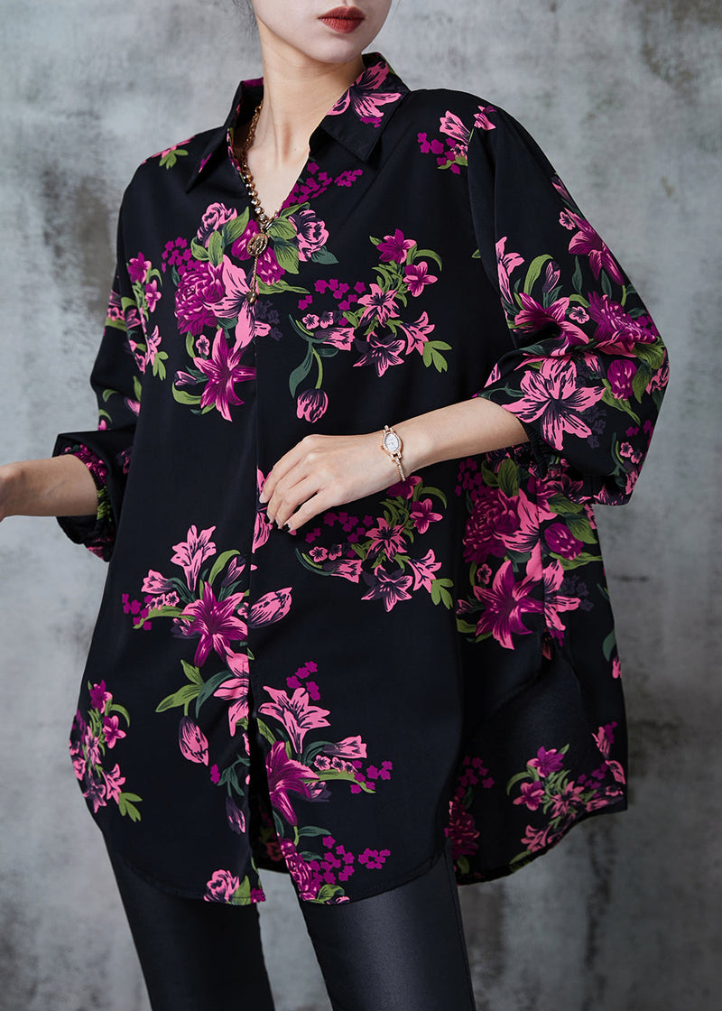 Purple Oversized Print Silk Blouse Top Summer