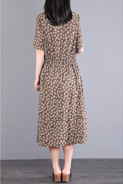Summer New Printed Dress Short Sleeve Long Dress