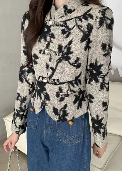 Stand Collar Chinese Button Cotton Short Coat Spring