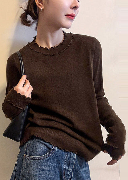 Grey Ruffled Silm Fit Knit Pullover Spring