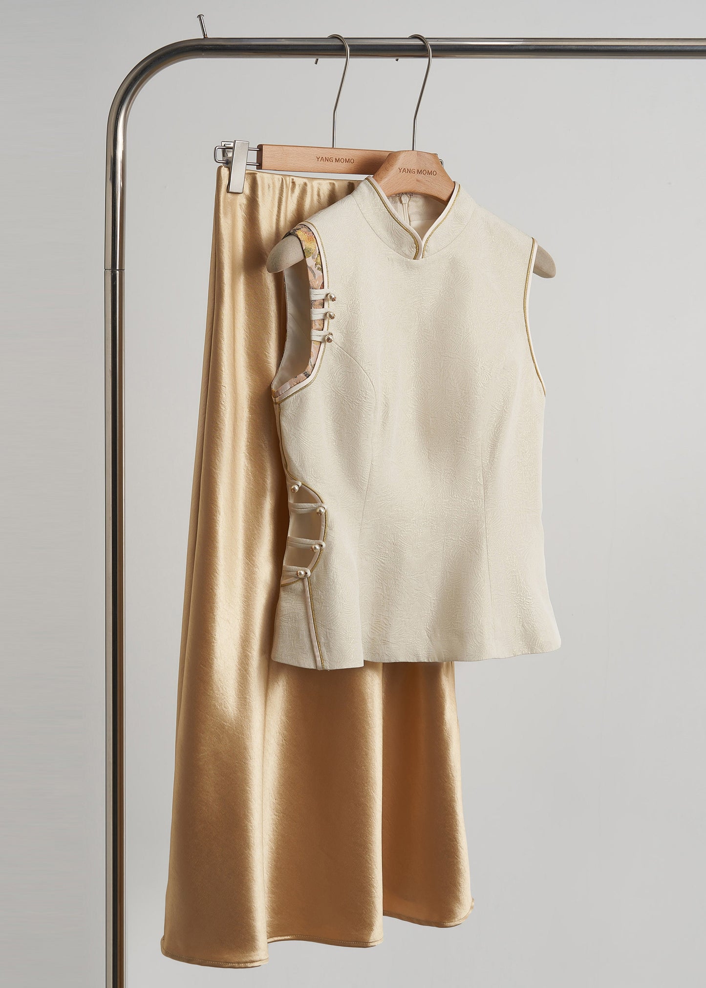 Beige Chinese Button Hollow Out Oriental Vests Fall