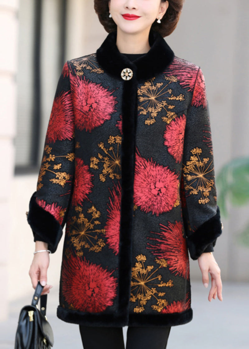 Red Print Thick Mink Velvet Coat Spring