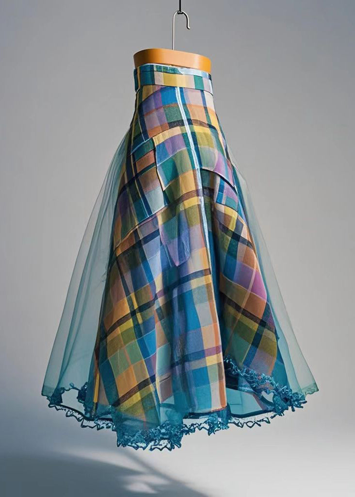 Colorblock Plaid Exra Large Hem Tulle Skirts Fall