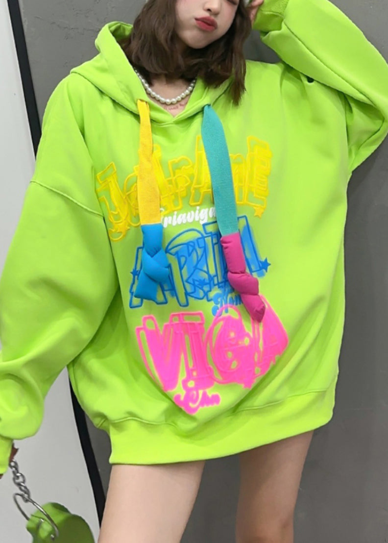 Style Fluorescent Green Graffiti Hooded Sweatshirt Spring