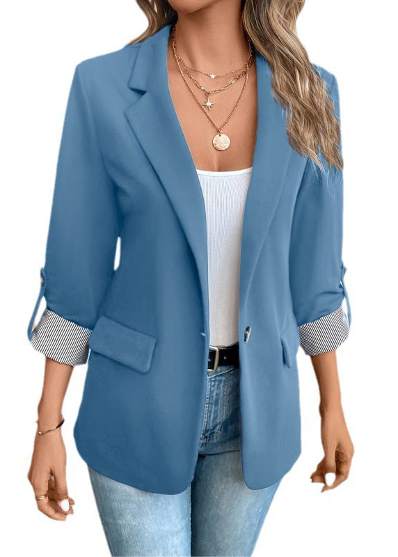 Blue Peter Pan Collar Pockets Suit Coats Fall