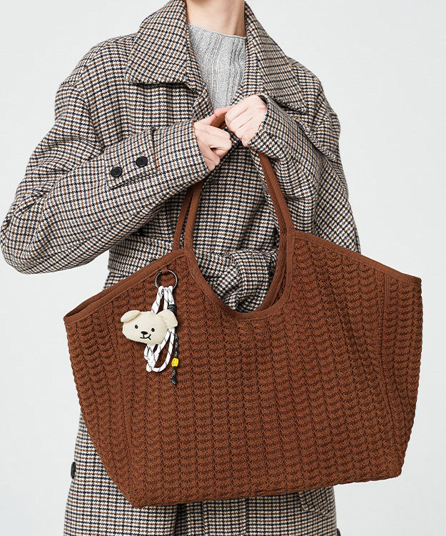 Classy Coffee Durable Large Capacity Knit Tote Handbag