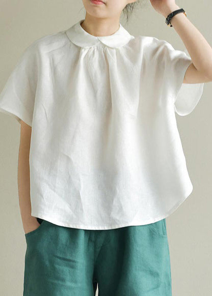 Simple White Peter Pan Collar Linen Shirt Summer