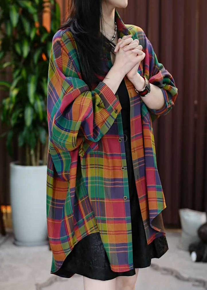 Peter Pan Collar Pockets Plaid Cotton Shirts Coats Fall