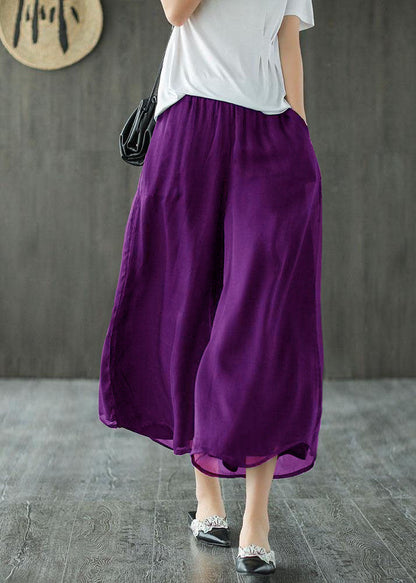 Handmade Black-print2 Elastic Waist Retro Wide Leg Crop Pants