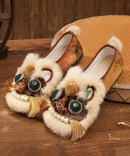 Soft Soled Style Embroidered Handmade Flat Tiger Head Shoes