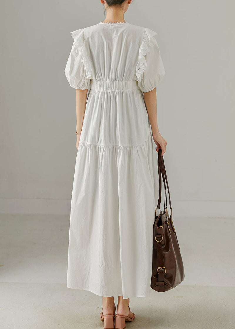 White V Neck Patchwork Cotton Party Dress Summer