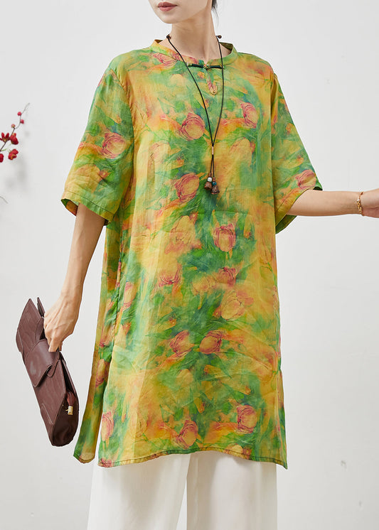 Green Tie Dye Linen Oriental Dress Summer