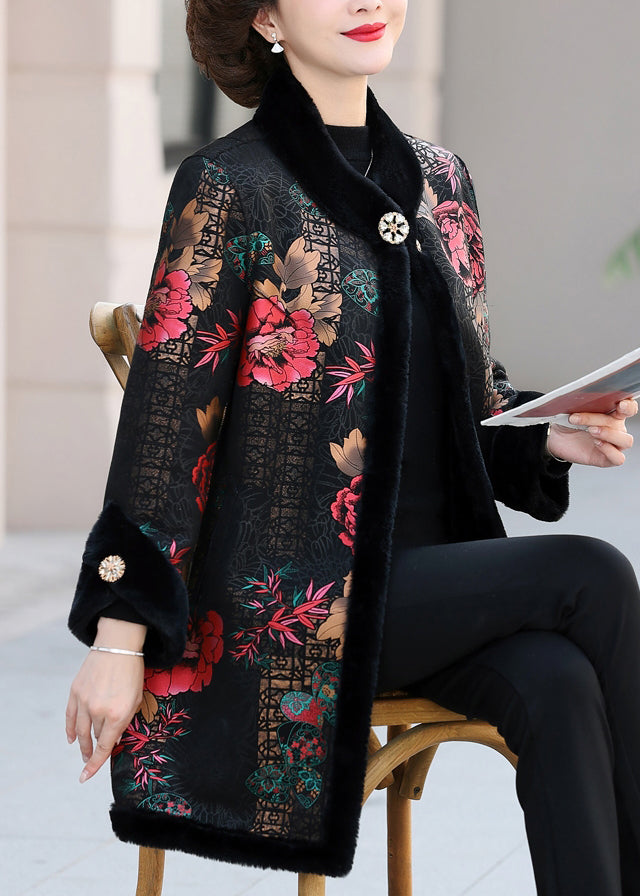 Red Print Thick Mink Velvet Coat Spring
