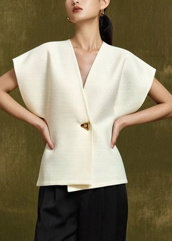 White V Neck Button Top Summer