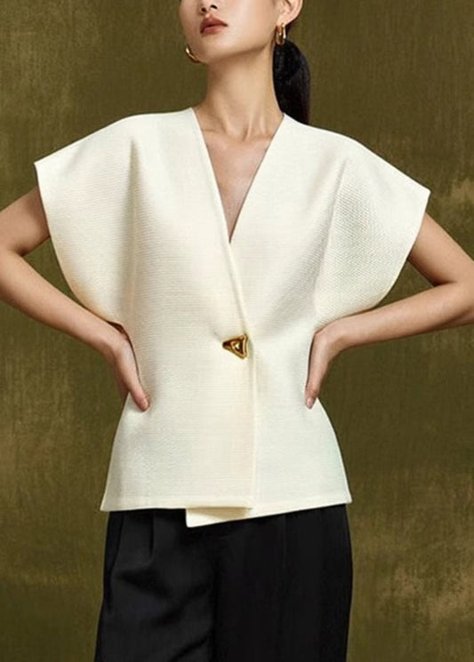 White V Neck Button Top Summer
