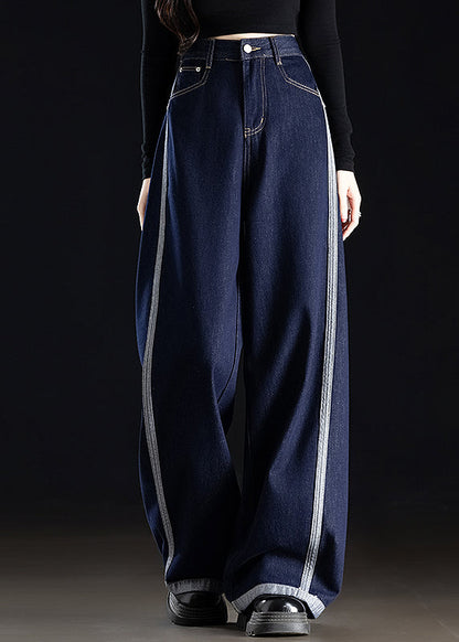 Grey White Pockets Patchwork Denim Wide Leg Pants Spring