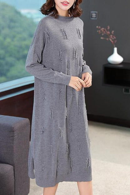 Loose Pure Color Knitted Dresses Outfits