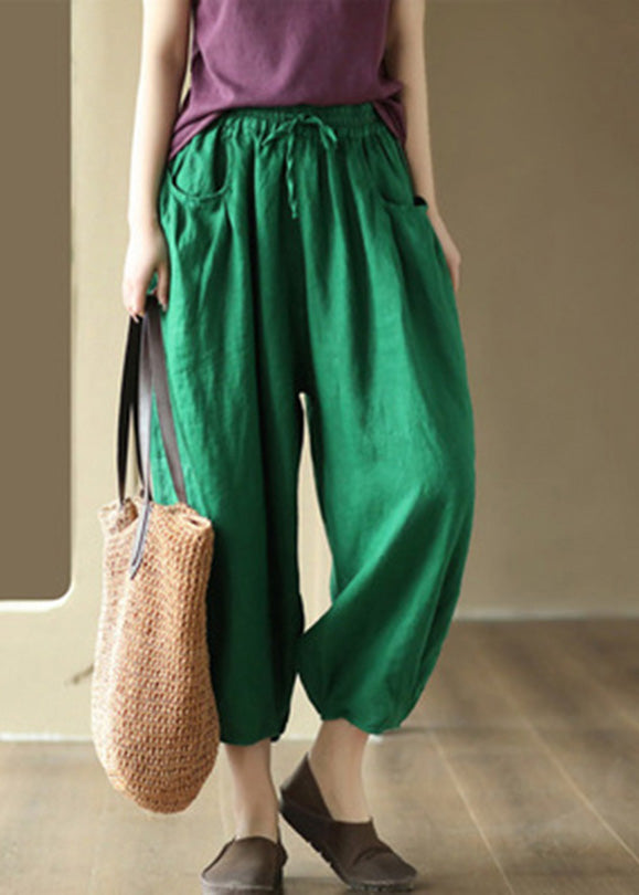 Organic Orange Elastic Waist Linen Crop Pants