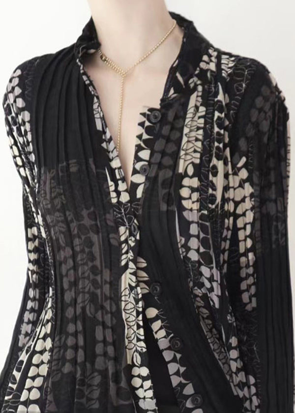 Black Wrinkled Patchwork Tulle Blouse Tops Fall