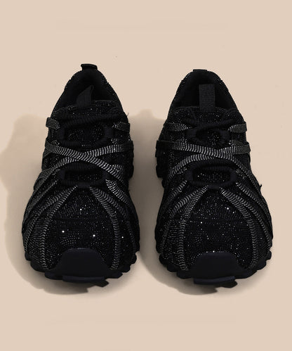 Lace Up Splicing Platform Sport Shoes Black Zircon