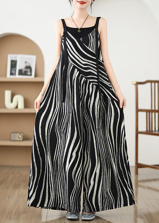 Black Oversized Striped Wide Leg Pants Jumpsuit Summer