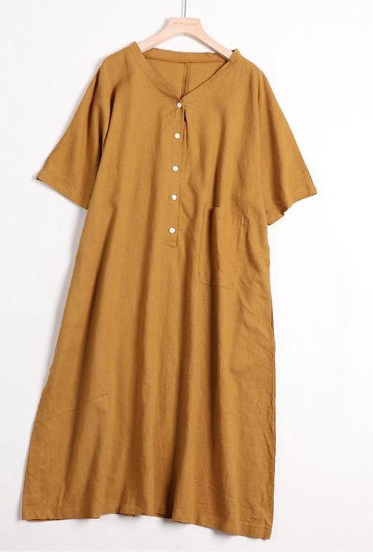 Organic Color Linen Dress for Summer