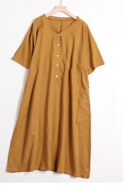 Organic Color Linen Dress for Summer