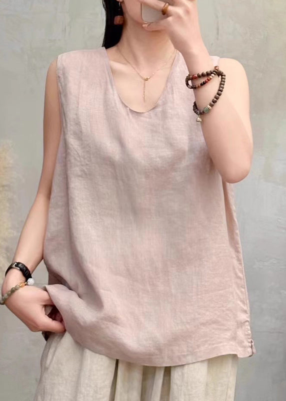 Classy Wine Red Side Open Linen Tops Sleeveless