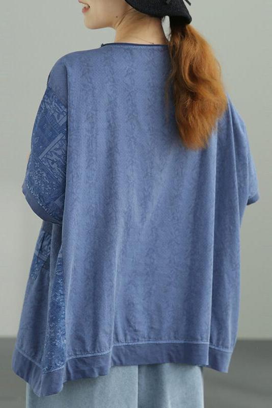 Cotton Linen Patchwork Stitching Split T-shirt