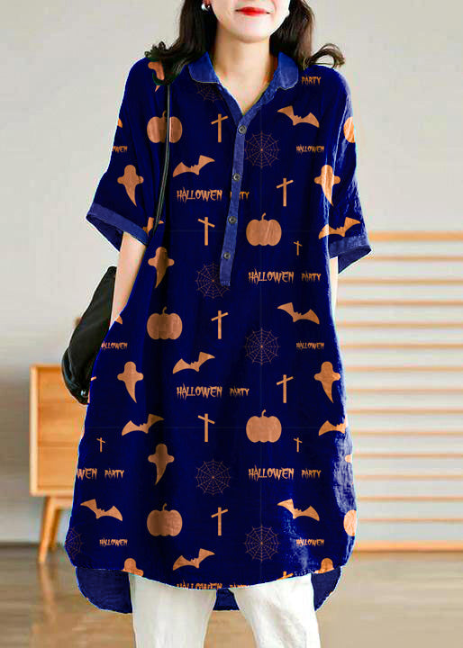 Jade Black-pumpkin Stripes Polka Dots Linen Linen Shirt Dress