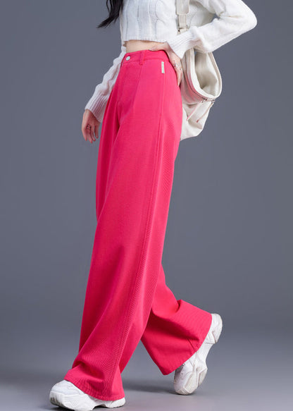 Pink High Waist Cotton Straight Pants Spring