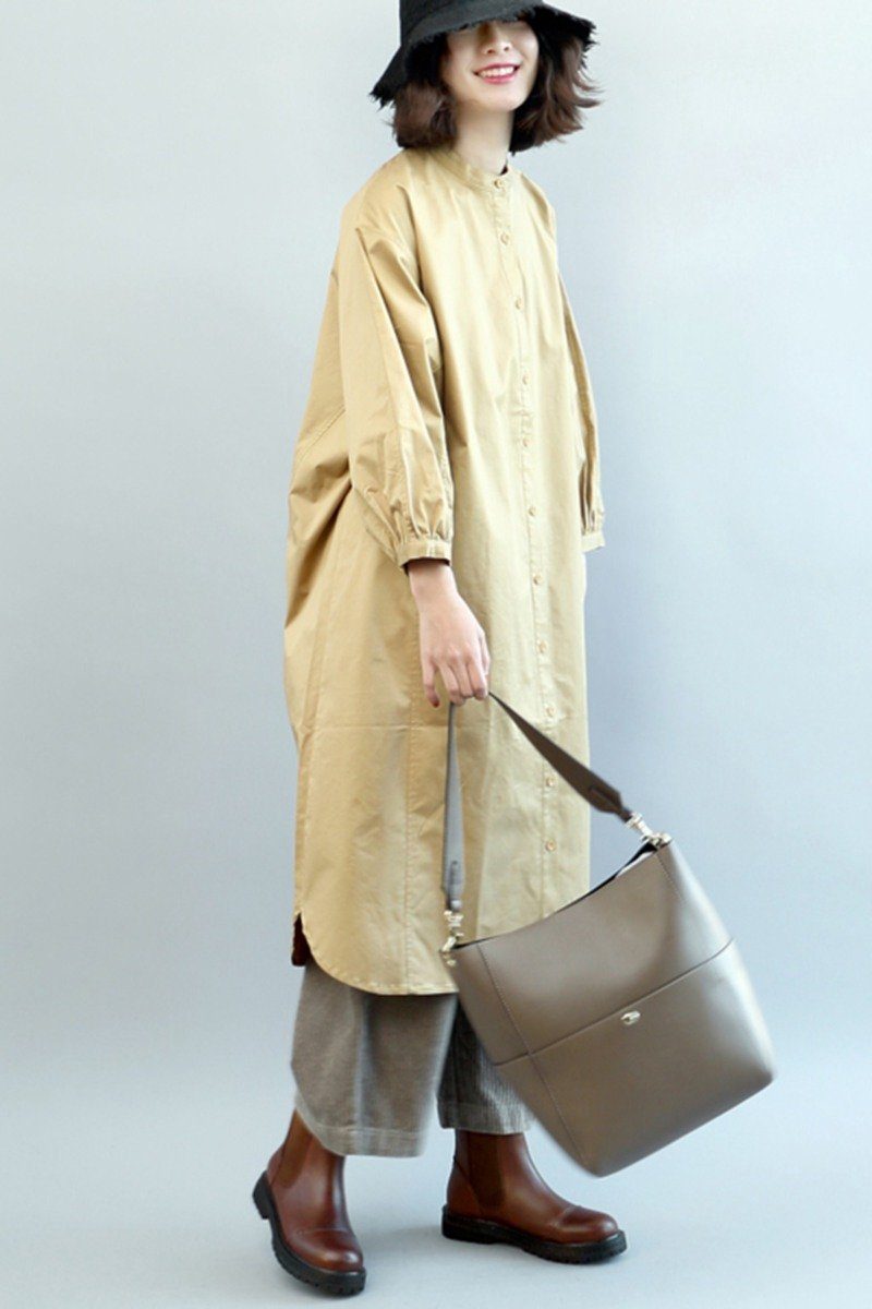 Loose Shirt Dress, Stand Collar Winter Long Shirt