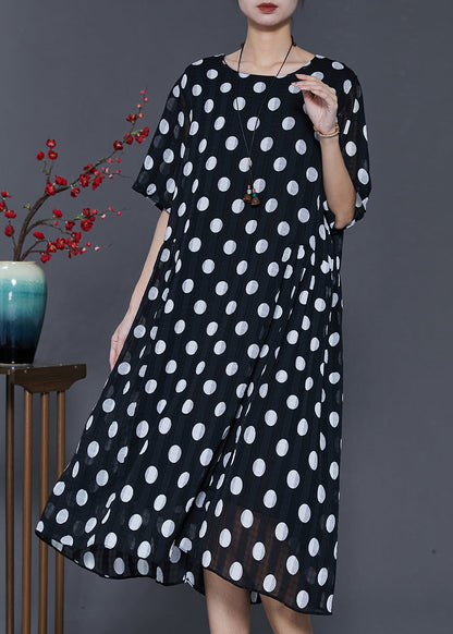 White Round Dot Oversized Chiffon Holiday Dress Summer