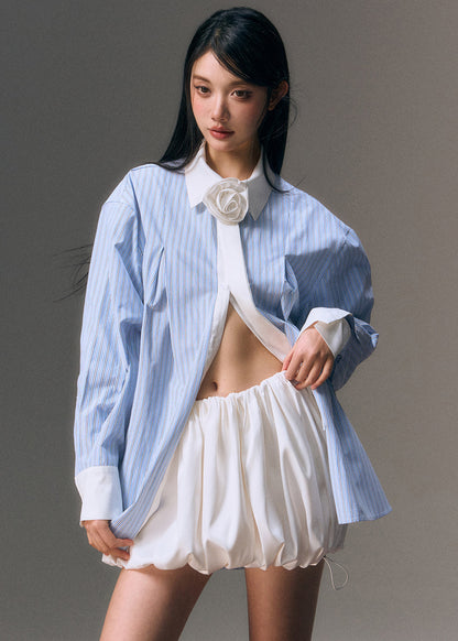 Blue Peter Pan Collar Striped Shirt and Skirts Two Pieces Set Fall