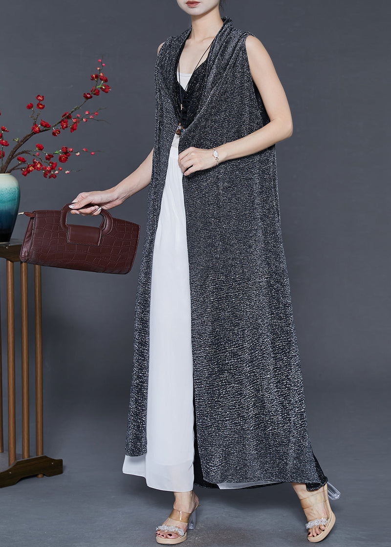 Black Turtle Neck Sequins Long Cardigan Spring