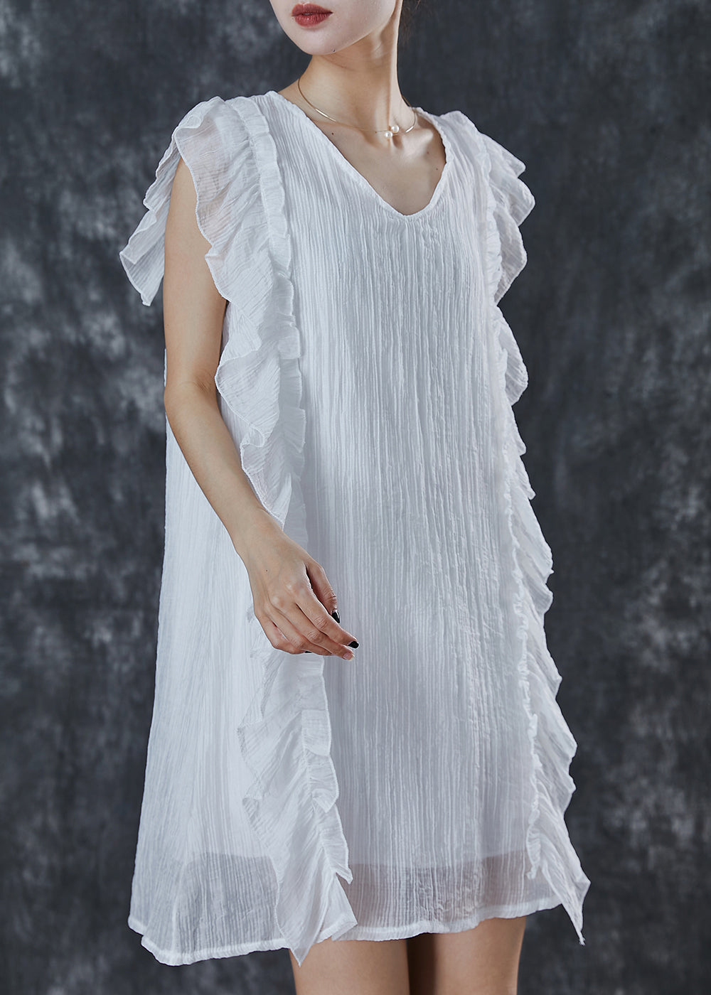 White Ruffles Patchwork Chiffon Work Dress Summer