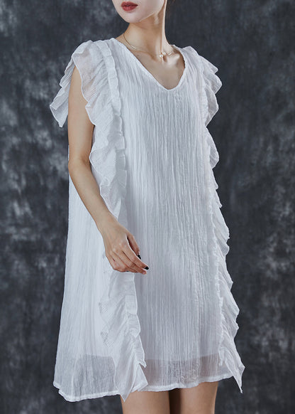 White Ruffles Patchwork Chiffon Work Dress Summer