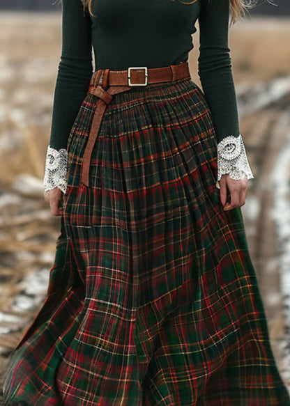 Countryside Style Plaid V-neck Patchwork Long Dress Spring