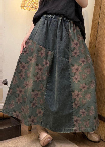 Blue Oversized Patchwork Denim a Line Skirt Summer