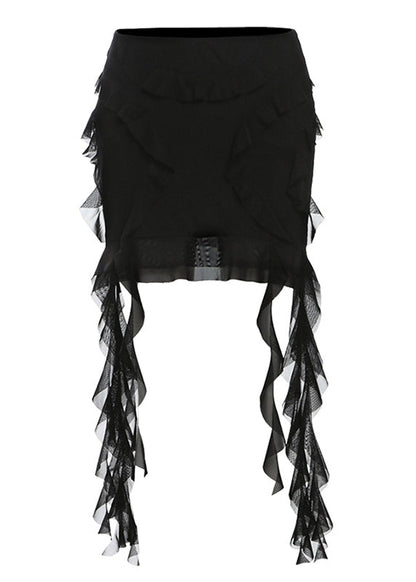 Slim Fit Black Ruffled Patchwork Tulle Short Skirts Summer