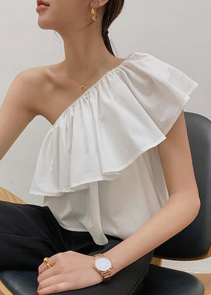 White Cotton Shirts Cold Shoulder Summer