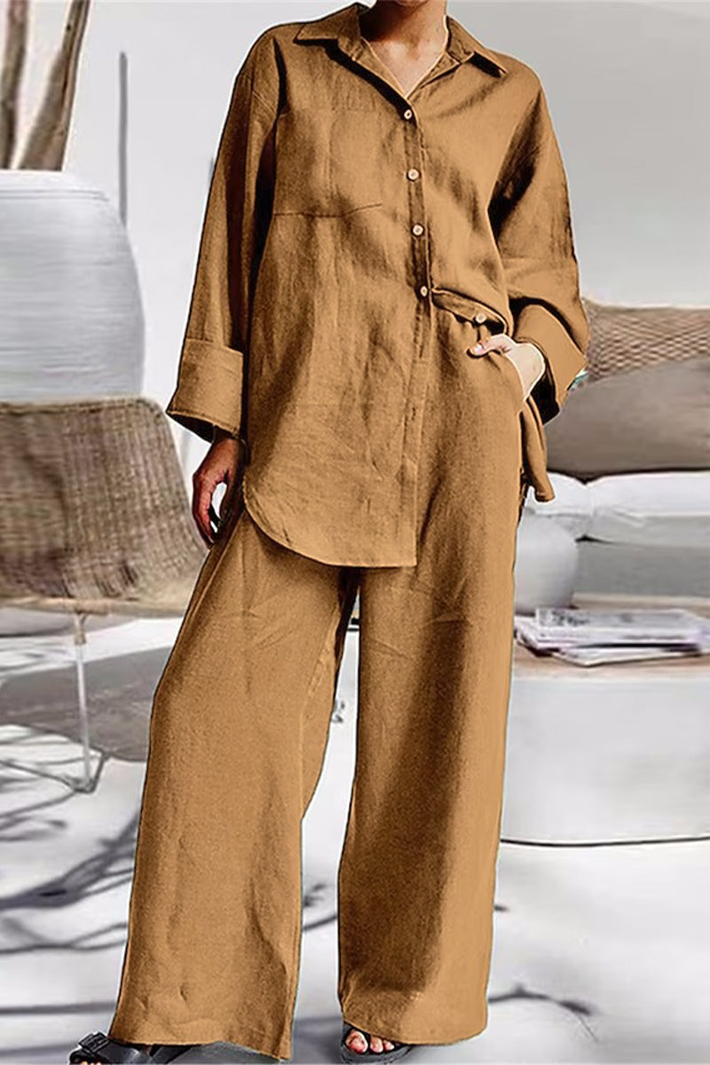 Simplicity Pocket Turndown Collar Long Sleeve Two Pieces(8 Colors)